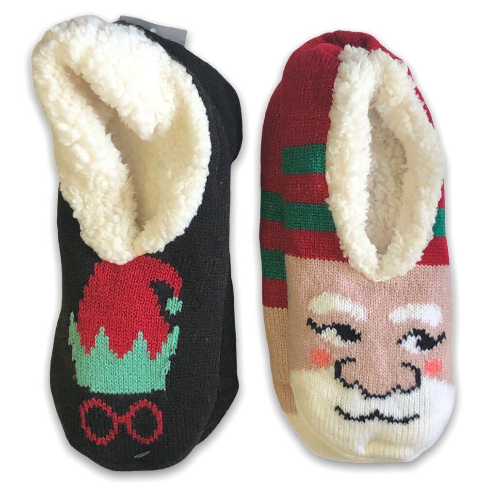 2 Pair of Christmas Holiday Winter Fleece Lined Slippers Size S/M NWT New
